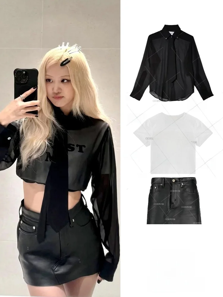 Black Semi-Transparent Tie Chiffon Long Sleeve Shirt Hot Girl PU Leather Skirt Short Skirt Two-Piece Set Women's Fashion
Black Semi-Transparent Tie Chiffon Long Sleeve Shirt Hot Girl PU Leather Skirt Short Skirt Two-Piece Set Women's Fashion