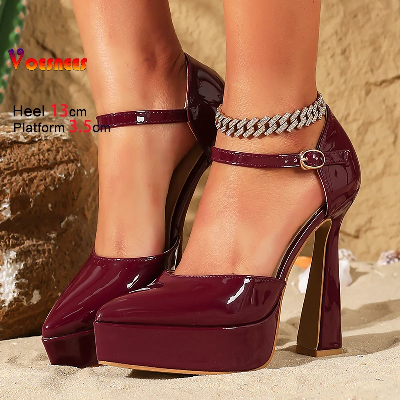 Patent Leather Sandals For Women's Thick Platform 13CM Summer Party High Heels Outdoors Solid color Pointed Elegant Lady Shoes
Patent Leather Sandals For Women's Thick Platform 13CM Summer Party High Heels Outdoors Solid color Pointed Elegant Lady Shoes