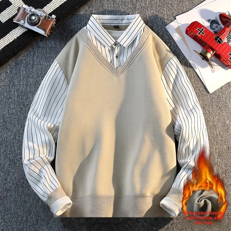 Модный повседневный мужской вязаный свитер с воротником-рубашкой, имитация двухслойности, зимний теплый топ из эластичного полиэстера с длинным рукавом
Модный повседневный мужской вязаный свитер с воротником-рубашкой, имитация двухслойности, зимний теплый топ из эластичного полиэстера с длинным рукавом