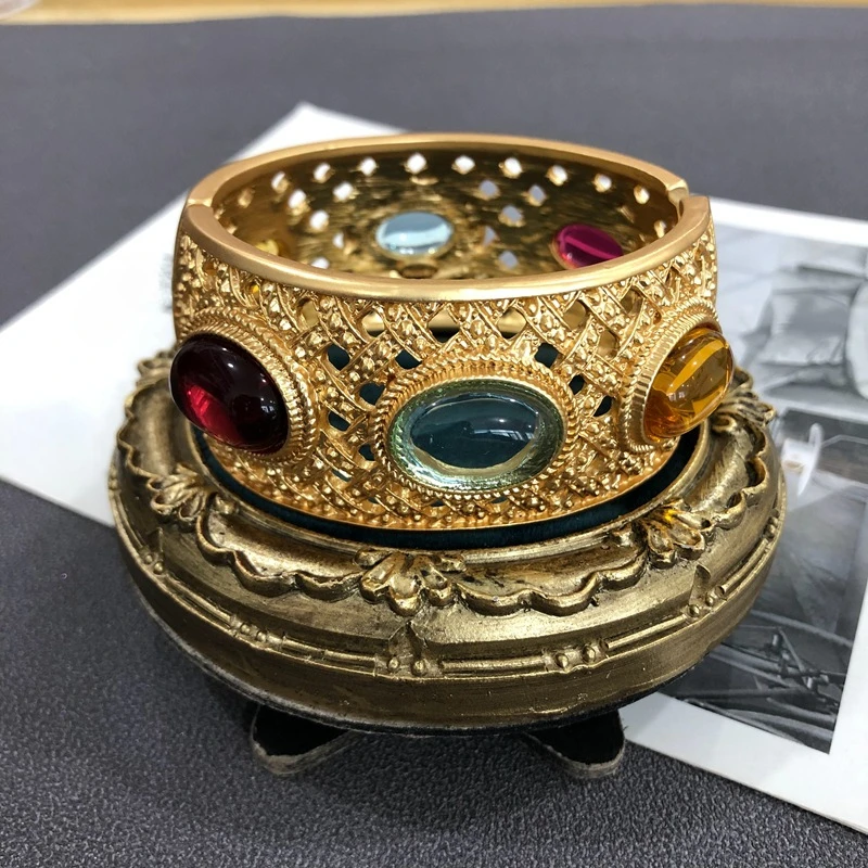 Vintage Colorful Glazed Gemstone Brass Gold Plated Luxury Wide Bracelet Woman Top Quality Royal Jewelry
Vintage Colorful Glazed Gemstone Brass Gold Plated Luxury Wide Bracelet Woman Top Quality Royal Jewelry