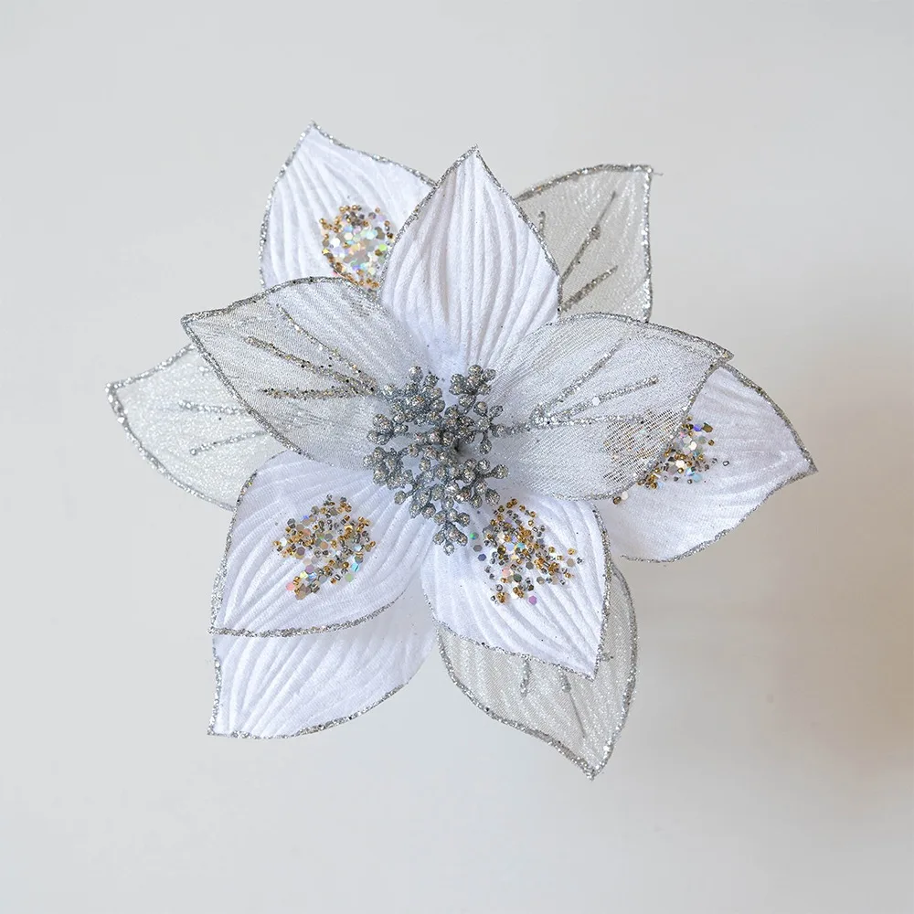 Velvet Artificial Christmas Flower Realistic Sequins Glitter Christmas Poinsettia Beautiful 25cm Christmas Tree Ornaments
Velvet Artificial Christmas Flower Realistic Sequins Glitter Christmas Poinsettia Beautiful 25cm Christmas Tree Ornaments