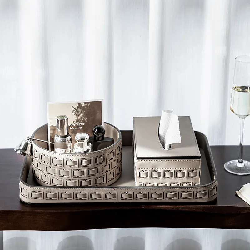 Pumping carton light luxury high-end tissue box creative woven cosmetics storage box high-end leather rectangular tray
Pumping carton light luxury high-end tissue box creative woven cosmetics storage box high-end leather rectangular tray