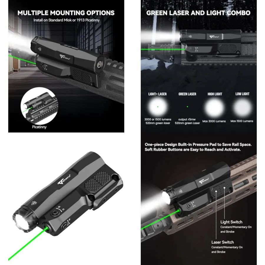 M6LP-G High Output Light and Laser Combo Built-in Easy Touch Pad Switch, Rechargeable 3000 LM Flashlight and IIIA Class Green L
M6LP-G High Output Light and Laser Combo Built-in Easy Touch Pad Switch, Rechargeable 3000 LM Flashlight and IIIA Class Green L