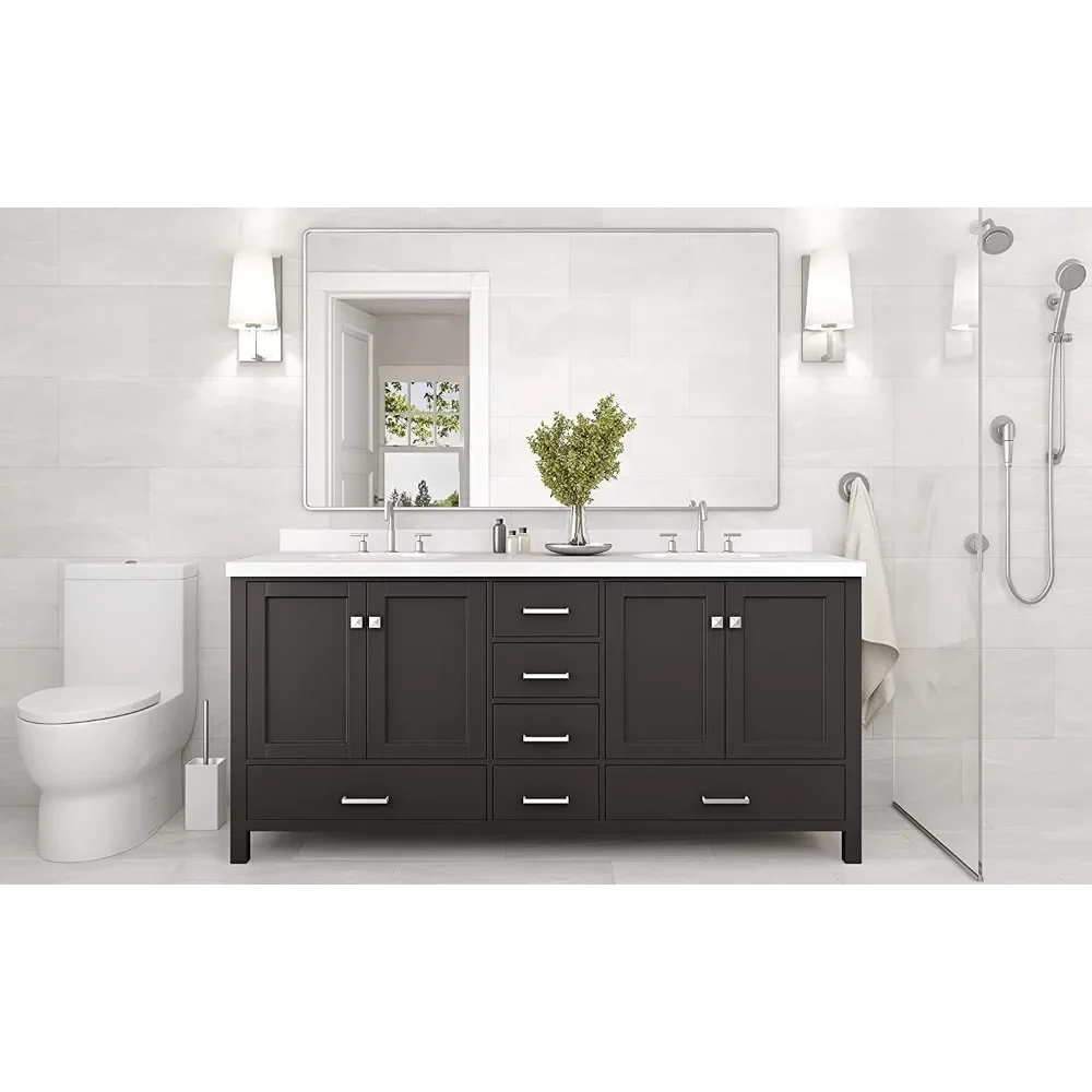 73" Double Bathroom Vanity 1.5" Edge Pure White Quartz Countertop & Splashes, Rectangular Sinks, 4 Soft Closing Doors
73" Double Bathroom Vanity 1.5" Edge Pure White Quartz Countertop & Splashes, Rectangular Sinks, 4 Soft Closing Doors