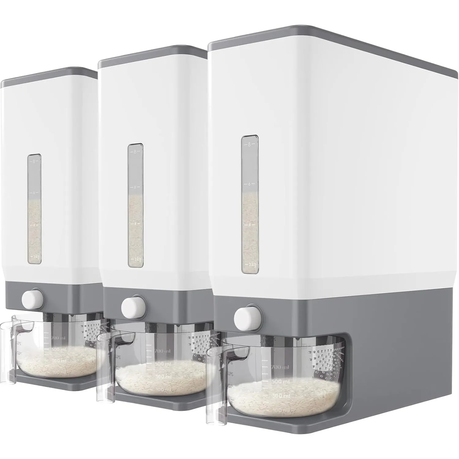 3 Pack Rice Dispenser 25 Lbs(11.3kg), Rice Storage Container Sealed Moisture Proof with Measuring Cup BPA-Free, Grey
3 Pack Rice Dispenser 25 Lbs(11.3kg), Rice Storage Container Sealed Moisture Proof with Measuring Cup BPA-Free, Grey