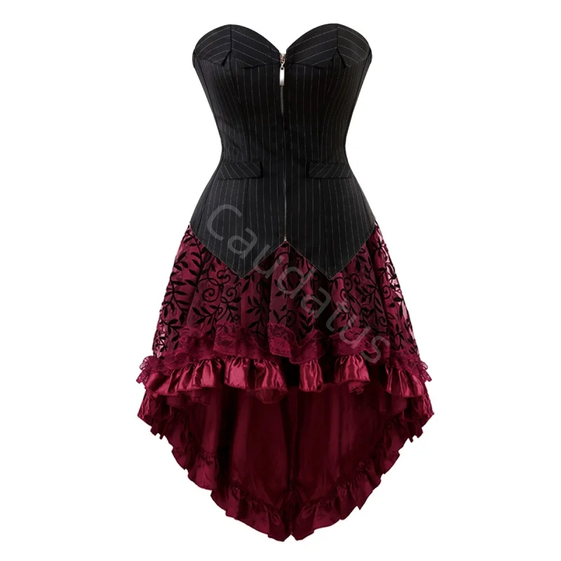 Черный костюм-корсет с длинной юбкой, комплект с молнией, сексуальный наряд для вечеринок, формальный женский костюм больших размеров, готический стиль, на Хэллоуин.
Черный костюм-корсет с длинной юбкой, комплект с молнией, сексуальный наряд для вечеринок, формальный женский костюм больших размеров, готический стиль, на Хэллоуин.