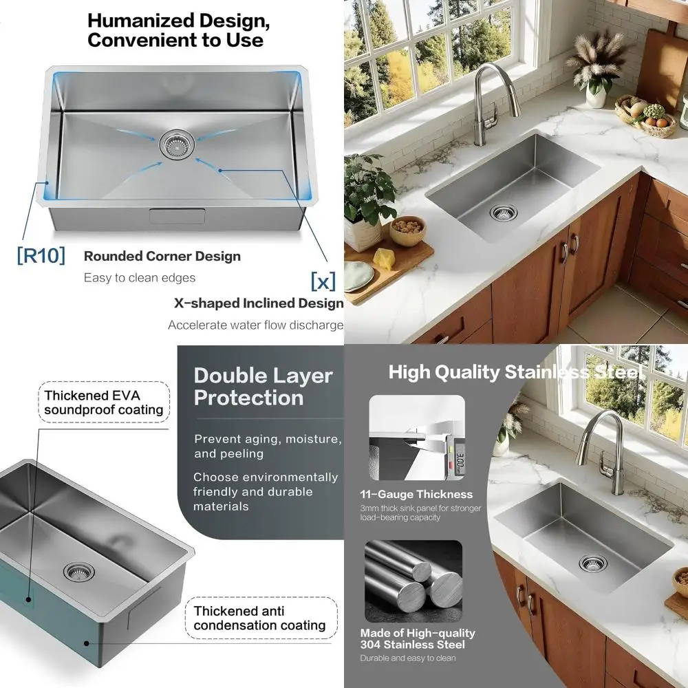 Кухонная мойка ручной работы из нержавеющей стали 16-го калибра, одинарная, глубокая, 30x18, для установки под столешницу, с комплектующими
Кухонная мойка ручной работы из нержавеющей стали 16-го калибра, одинарная, глубокая, 30x18, для установки под столешницу, с комплектующими