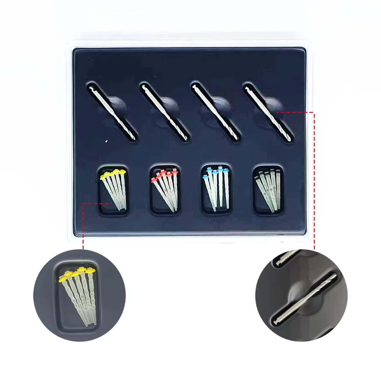 20pcs/box Complete Dental Quartz Fiber Post Kit 20 Posts 4 Drills Screw Straight Type for High Esthetic Root Canal Restoration
20pcs/box Complete Dental Quartz Fiber Post Kit 20 Posts 4 Drills Screw Straight Type for High Esthetic Root Canal Restoration