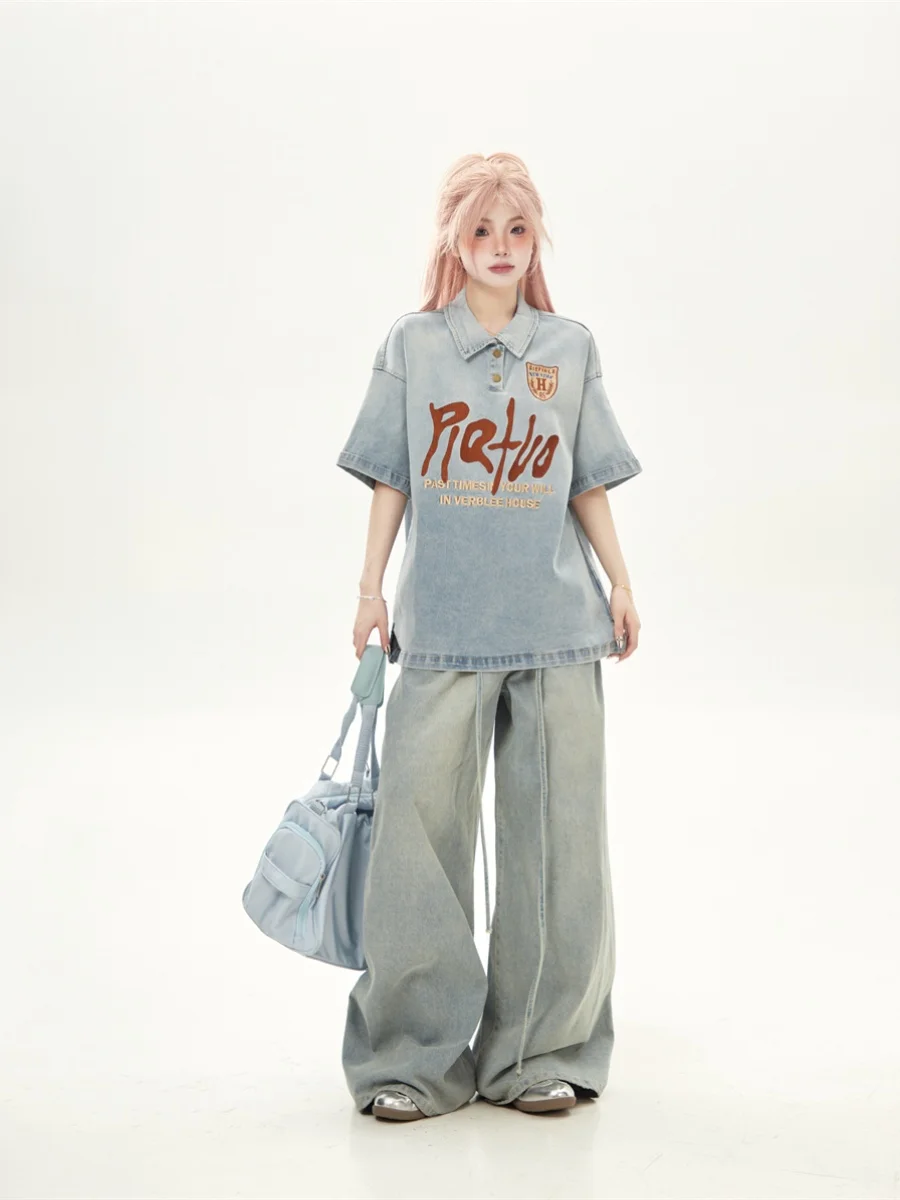 Retro American Embroidered Washed Shirt Loose Short Sleeve T-Shirt Women Casual Creative Pattern Couple Top
Retro American Embroidered Washed Shirt Loose Short Sleeve T-Shirt Women Casual Creative Pattern Couple Top