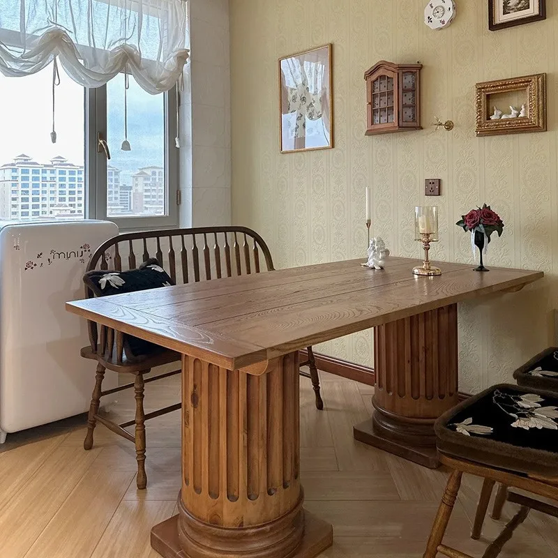 American country solid wood old dining table villa living room French retro Roman column carved log strip
American country solid wood old dining table villa living room French retro Roman column carved log strip