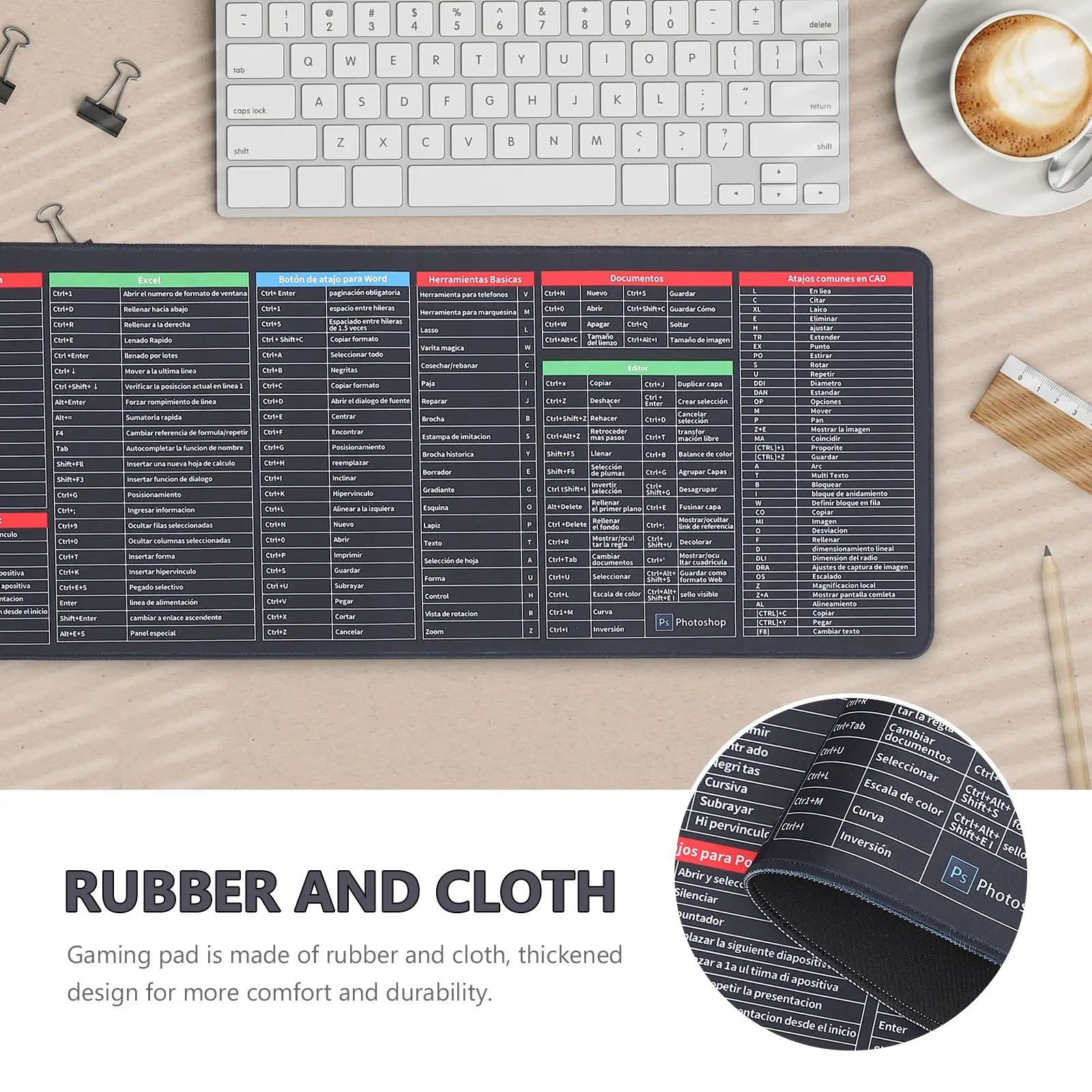 Spanish Excel Shortcuts Pattern Large Mouse Pad Office Desk Mat Computer Keyboard Pad Starters For Office Workers 300*800mm
Spanish Excel Shortcuts Pattern Large Mouse Pad Office Desk Mat Computer Keyboard Pad Starters For Office Workers 300*800mm