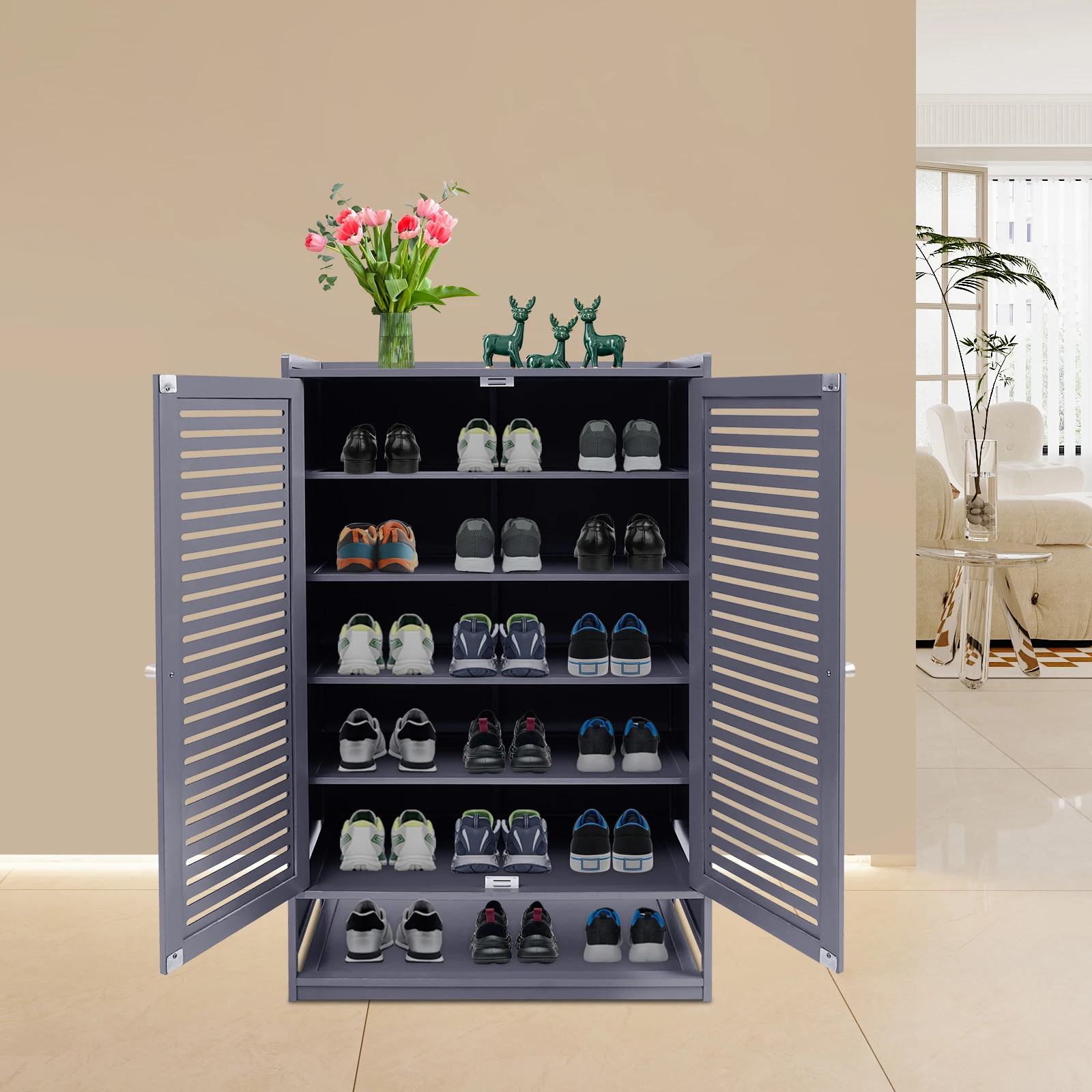 Grey Bamboo Shoe Cabinet 23.22x12.59x37.4-inch 7-story Shutter Storage Cabinet Porch Breathable Locker
Grey Bamboo Shoe Cabinet 23.22x12.59x37.4-inch 7-story Shutter Storage Cabinet Porch Breathable Locker