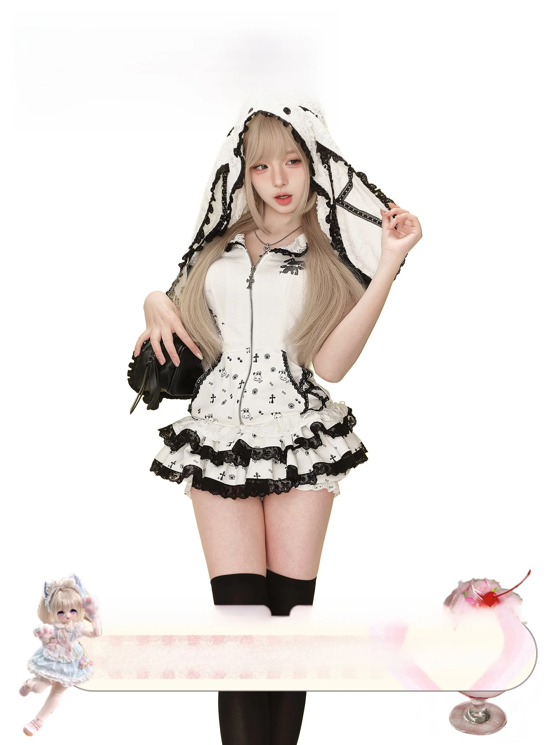 Bad Rabbit Doll Print White Short Sleeve Jacket And Black White Cake Skirt Set for Young Women Fashionable Four Seasons Outfit
Bad Rabbit Doll Print White Short Sleeve Jacket And Black White Cake Skirt Set for Young Women Fashionable Four Seasons Outfit