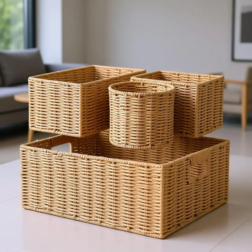 Набор плетеных корзин ручной работы для хранения и организации, 4 предмета, желтые органайзеры для дома из бумажной веревки
Набор плетеных корзин ручной работы для хранения и организации, 4 предмета, желтые органайзеры для дома из бумажной веревки