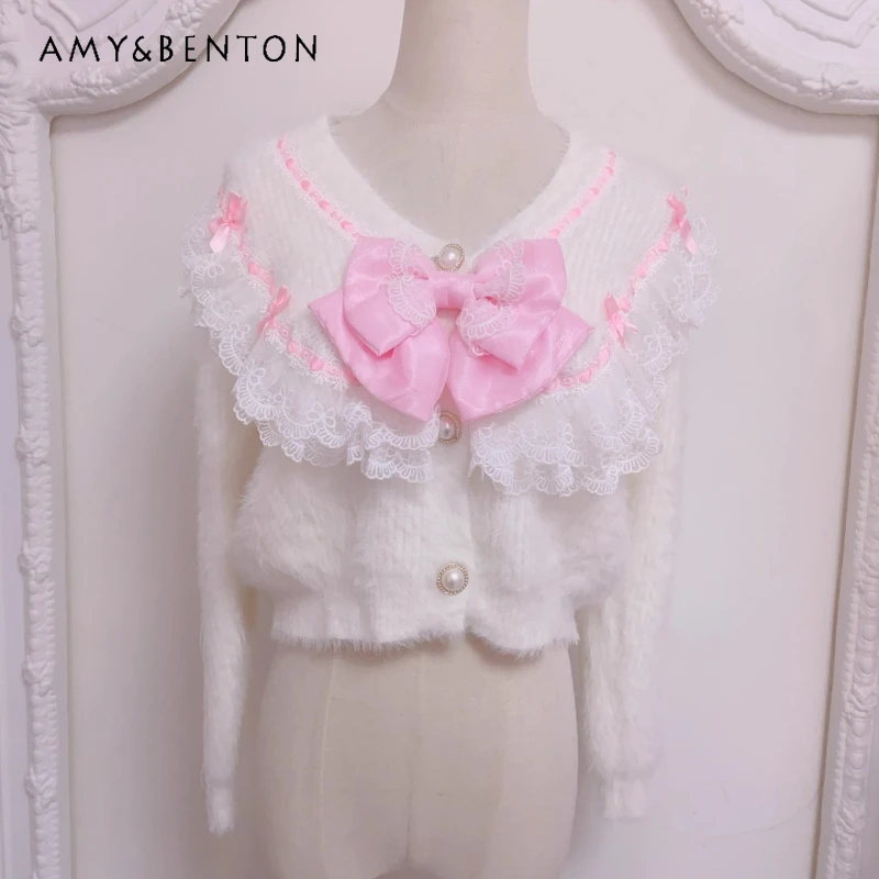 Autumn Winter New Cute Mink Velvet Gentle Sweet Women's Knitted Cardigan Japanese Design Versatile Temperament Short Coat Ladies
Autumn Winter New Cute Mink Velvet Gentle Sweet Women's Knitted Cardigan Japanese Design Versatile Temperament Short Coat Ladies