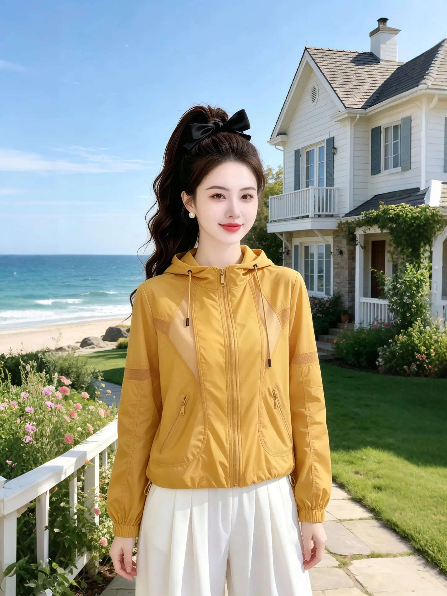 Stylish Loose Lightweight Summer Sun Protection Outerwear for Women Breathable Commute Windbreaker Hooded Chain Detail Jacket
Stylish Loose Lightweight Summer Sun Protection Outerwear for Women Breathable Commute Windbreaker Hooded Chain Detail Jacket
