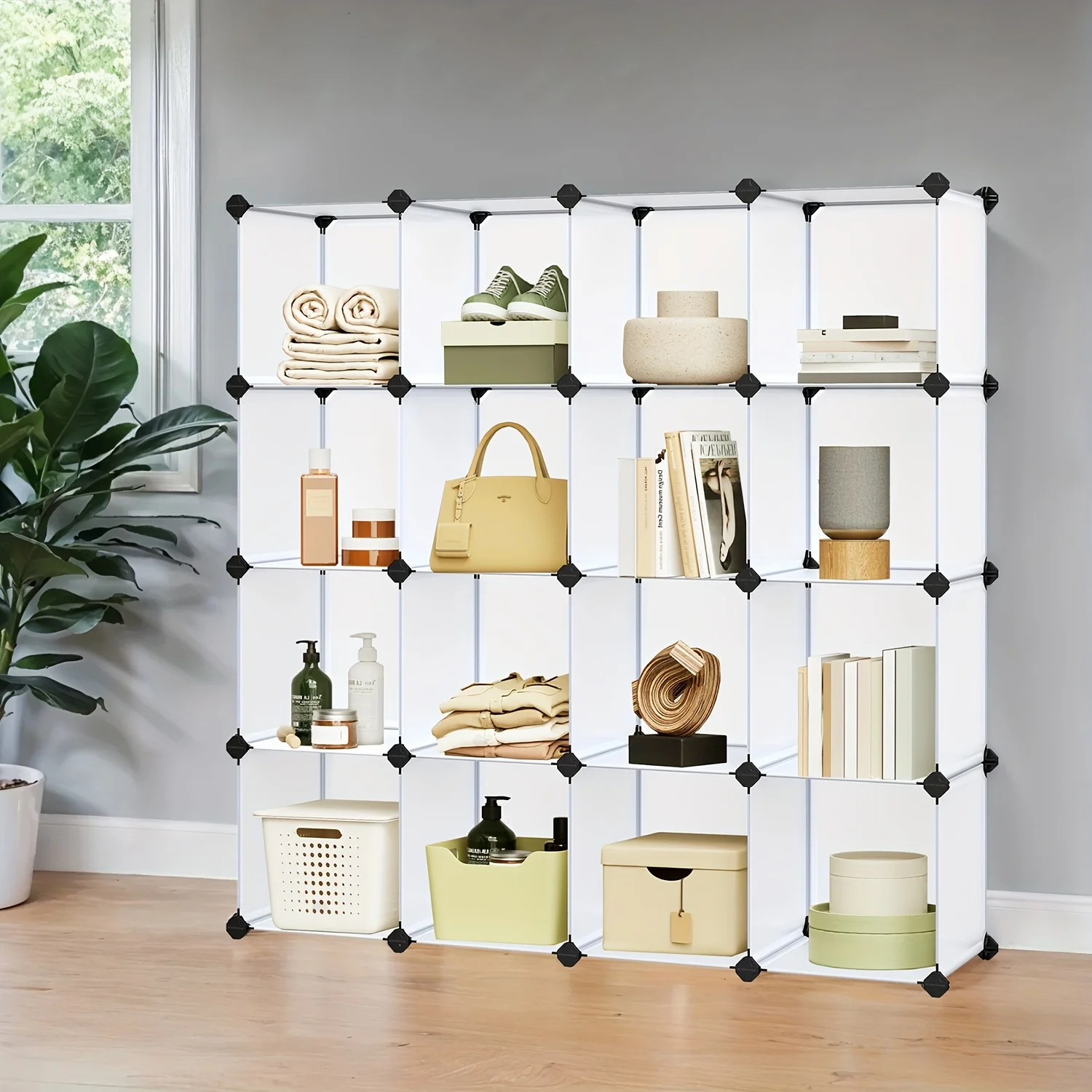 16-Cube Modular Storage Shelf System - Stackable Bookcase Closet Organizer with Removable Bins, Multi-Room Space Saving Solution for Bedroom/Living Room/Office Organization, Mounted Closet Systems
16-Cube Modular Storage Shelf System - Stackable Bookcase Closet Organizer with Removable Bins, Multi-Room Space Saving Solution for Bedroom/Living Room/Office Organization, Mounted Closet Systems