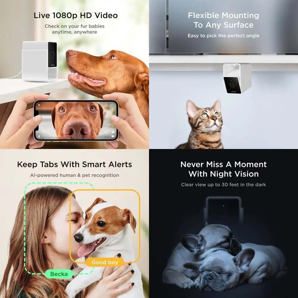 Комплект из 2 внутренних Wi-Fi-камер для домашних животных с HD 1080p, ночным видением, двусторонней аудиосвязью и интеллектуальными оповещениями
Комплект из 2 внутренних Wi-Fi-камер для домашних животных с HD 1080p, ночным видением, двусторонней аудиосвязью и интеллектуальными оповещениями