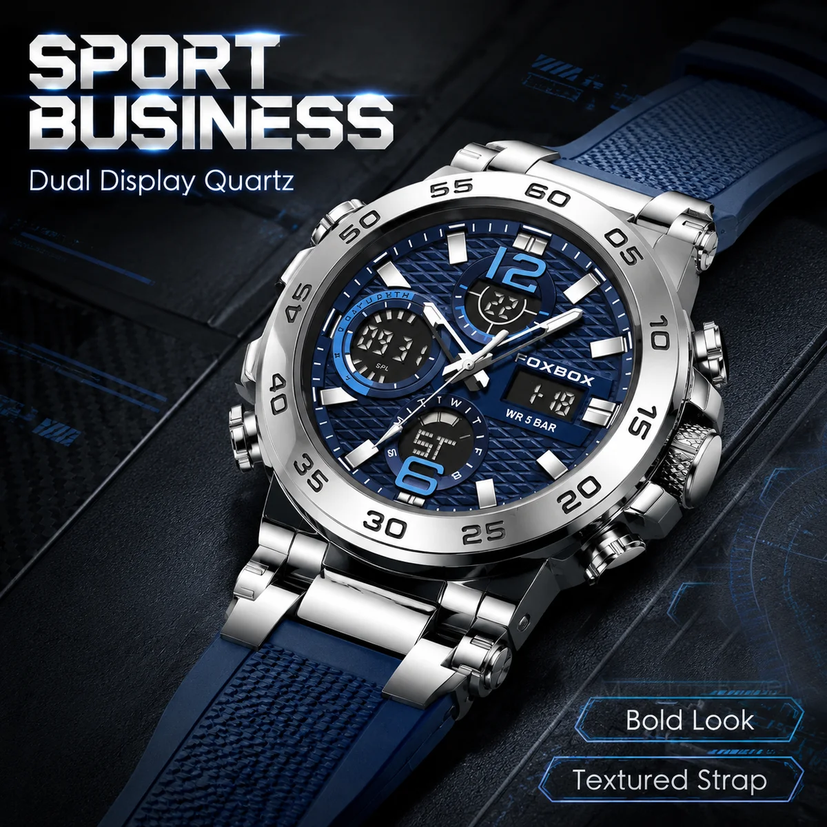 FOXBOX Dual Display Men Watch Waterproof Military Sports Wristwatch Silicone Strap Quartz Calendar Male Clock Gift reloj hommes
FOXBOX Dual Display Men Watch Waterproof Military Sports Wristwatch Silicone Strap Quartz Calendar Male Clock Gift reloj hommes