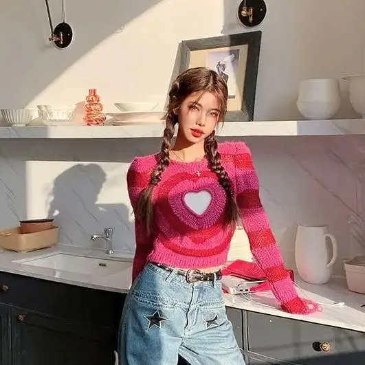 Heart Hollow Out Pullovers Women Korean Waist-Closing Knit Coat Striped Clothes Cropped Sweaters Long Sleeve Spring Sexy Fit
Heart Hollow Out Pullovers Women Korean Waist-Closing Knit Coat Striped Clothes Cropped Sweaters Long Sleeve Spring Sexy Fit