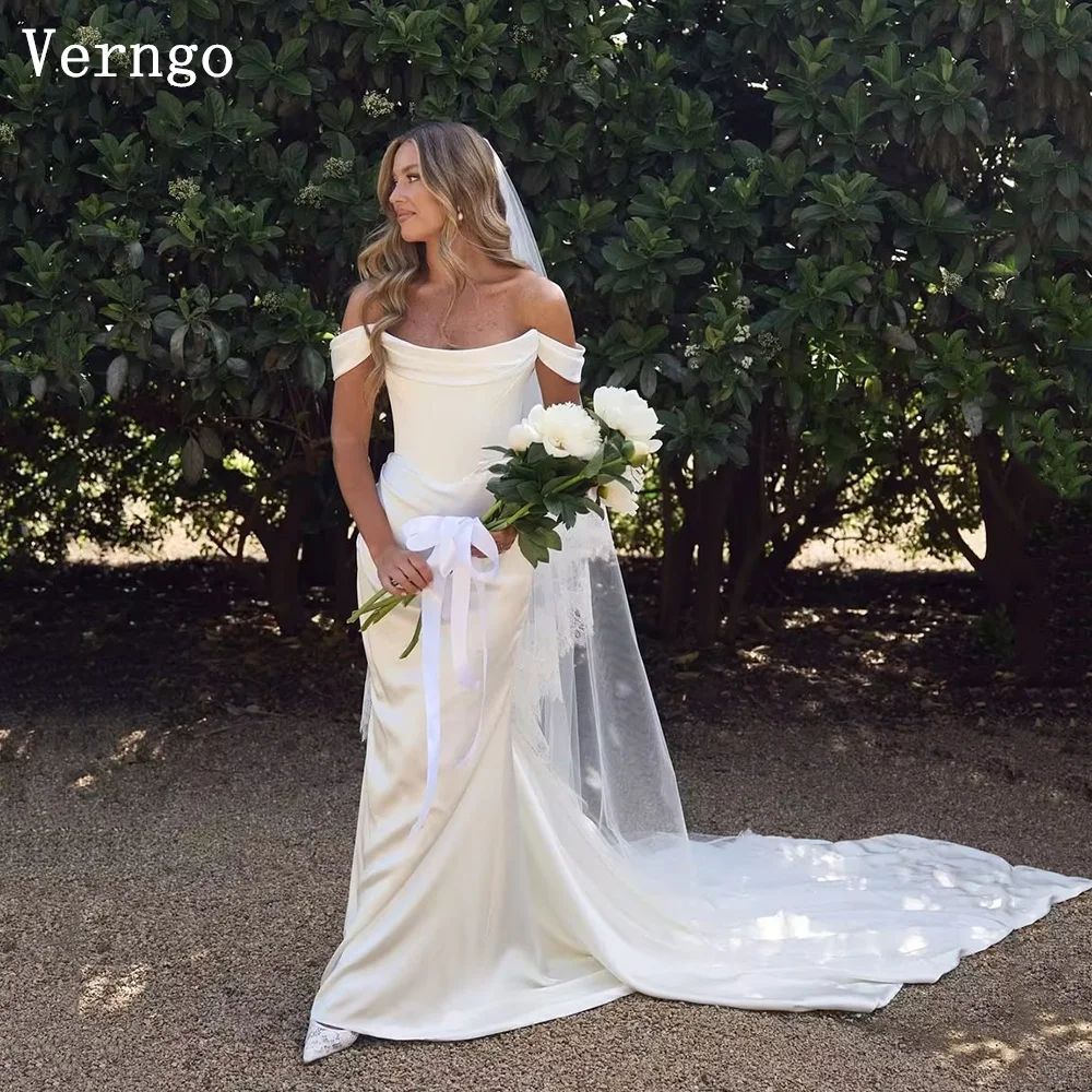 Verngo lvory Satin Wedding Dress Boat Neck Mermaid Bridal Gowns Women Elegant Sweap Train Bride Dress Customized
Verngo lvory Satin Wedding Dress Boat Neck Mermaid Bridal Gowns Women Elegant Sweap Train Bride Dress Customized