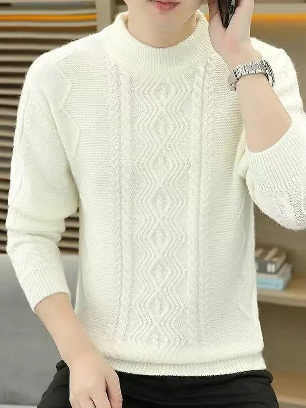 Мужской утепленный вязаный свитер с высоким воротником, повседневный базовый слой, модный трендовый топ для подростков на зиму
Мужской утепленный вязаный свитер с высоким воротником, повседневный базовый слой, модный трендовый топ для подростков на зиму