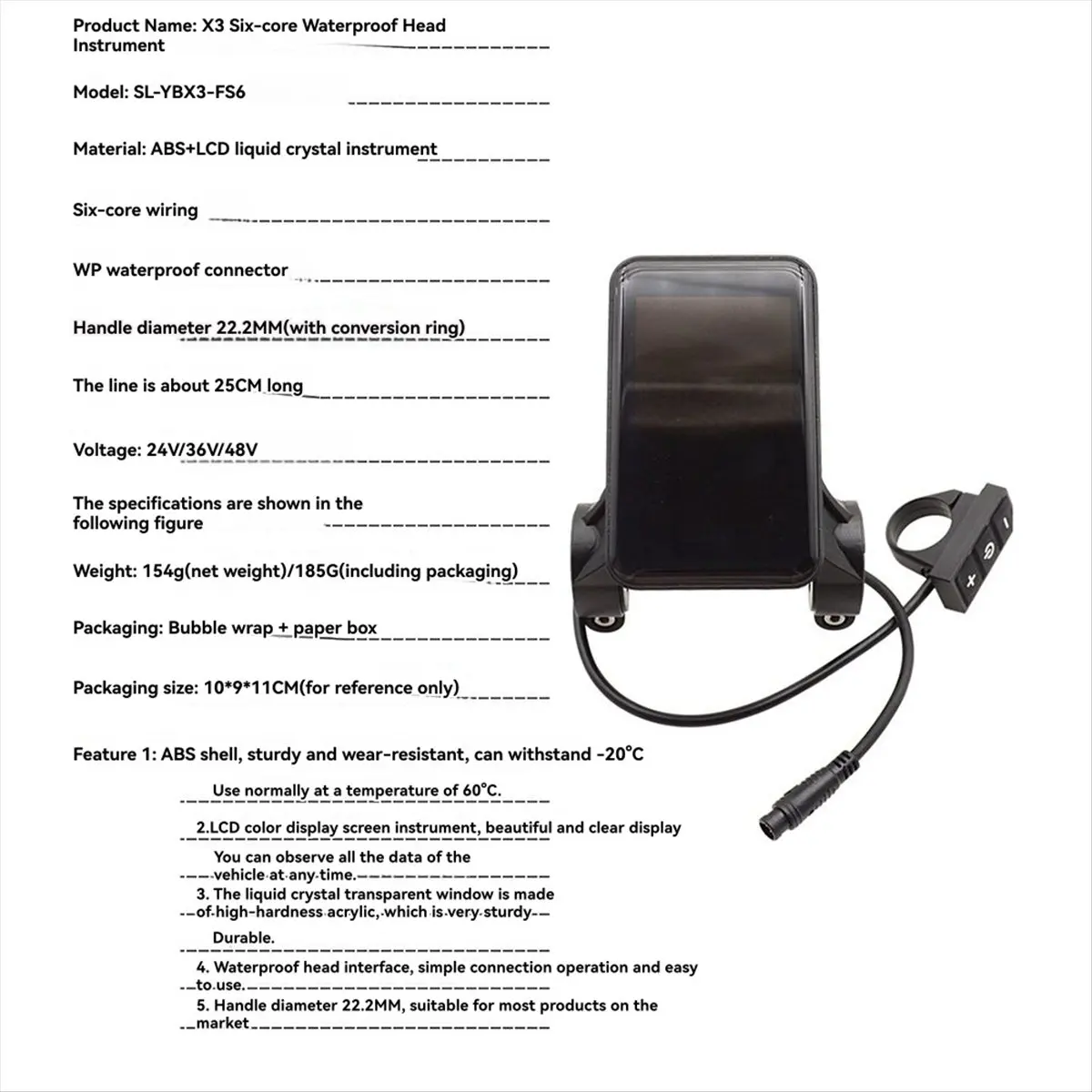 Электрический велосипедный ЖК-дисплей AB31 X3, 24В/36В/48В, цветной, с 6-контактным водонепроницаемым разъемом
Электрический велосипедный ЖК-дисплей AB31 X3, 24В/36В/48В, цветной, с 6-контактным водонепроницаемым разъемом