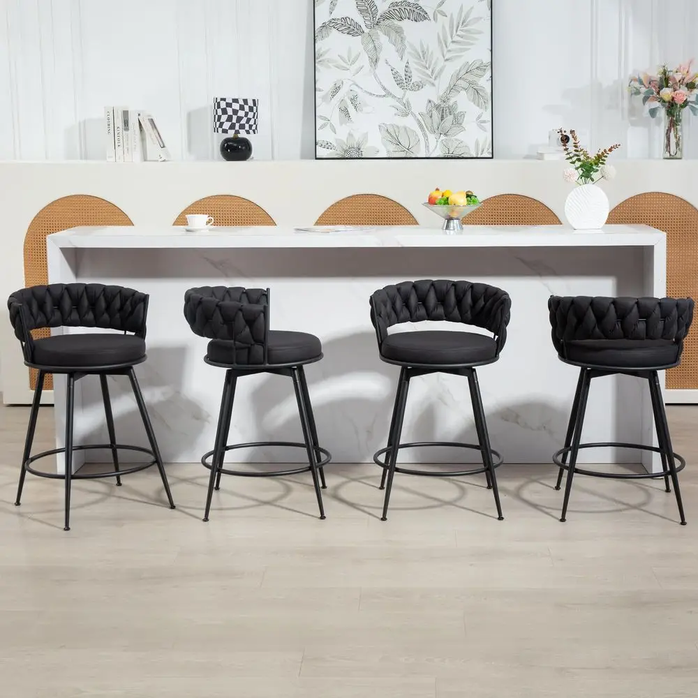 Black Bar Stools Set of 4, 24 Inches Modern Counter Height Bar Stools with Woven Back, Upholstered Suede Tall Barstools for Kit
Black Bar Stools Set of 4, 24 Inches Modern Counter Height Bar Stools with Woven Back, Upholstered Suede Tall Barstools for Kit