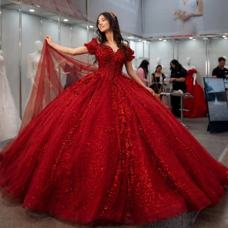 Shiny Red Quinceanera Dresses Off the Shoulder Crystal Glitter Decal Flower Long tail Vestidoe 15 Quinceanera Customize
Shiny Red Quinceanera Dresses Off the Shoulder Crystal Glitter Decal Flower Long tail Vestidoe 15 Quinceanera Customize