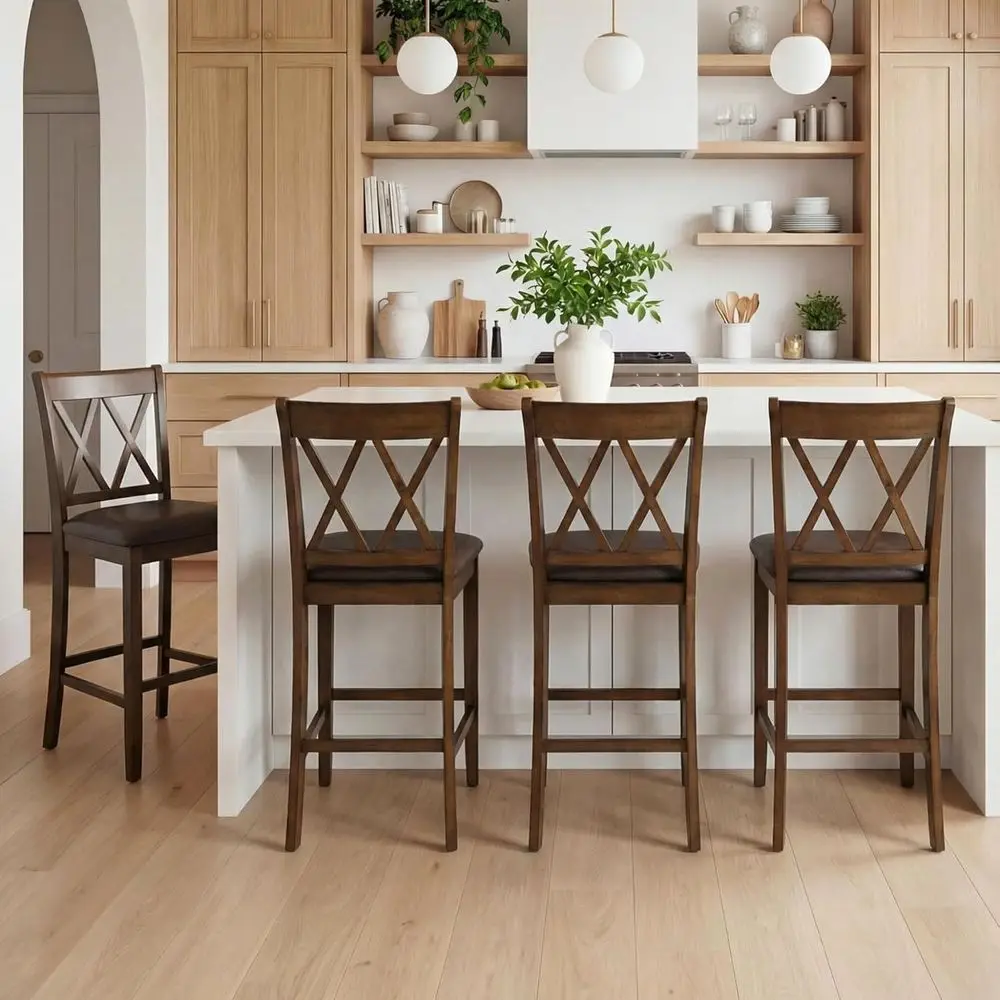 Set of 4, 24 Counter Height Barstools with X-Back and Upholstered PU Leather Seats for Kitchen Island or Dining Room
Set of 4, 24 Counter Height Barstools with X-Back and Upholstered PU Leather Seats for Kitchen Island or Dining Room