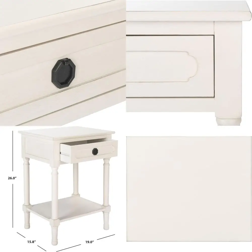 Современная прикроватная тумбочка в стиле фермерского дома: белый столик Allura с эффектом состаривания, с ящиком и полкой, с резными элементами (ACC5718A)
Современная прикроватная тумбочка в стиле фермерского дома: белый столик Allura с эффектом состаривания, с ящиком и полкой, с резными элементами (ACC5718A)