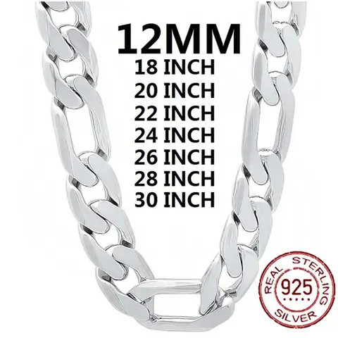 925 Sterling Silver Necklace For Men Classic 12MM Cuban Chain 18-30 Inch Charm High Quality Fashion Jewelry Wedding