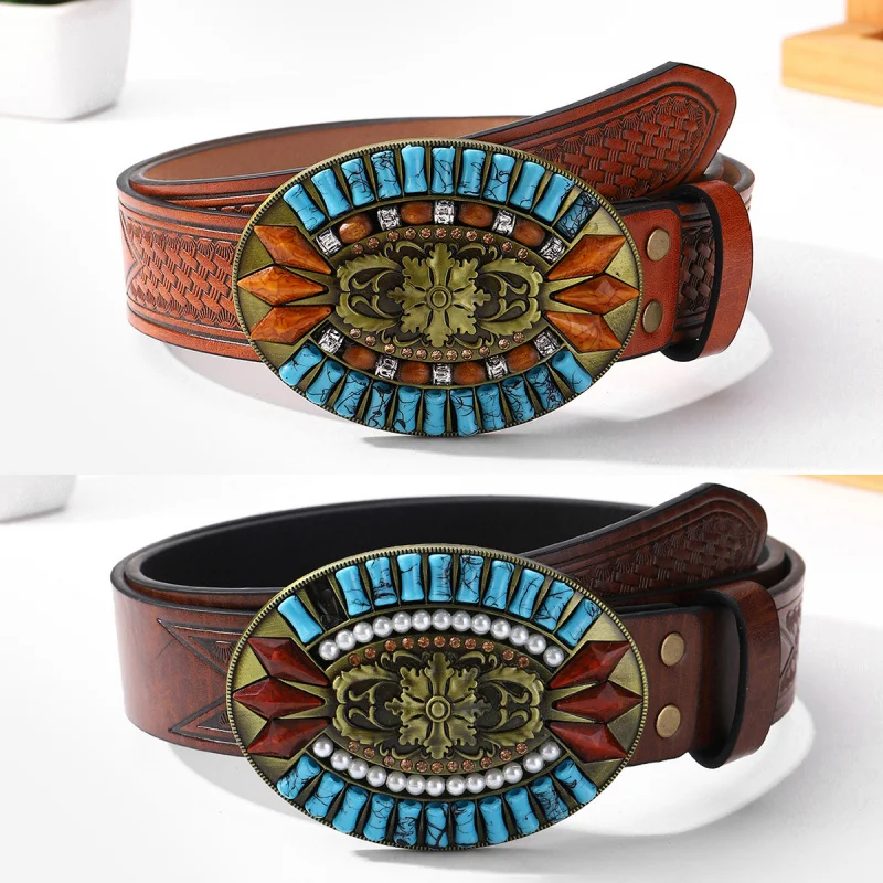 Western Punk Cowboy Embossed PU Leather Men Belt Fashion Jeans Turquoise Stone Peal Zinc Alloy Buckle Belt For Mens
Western Punk Cowboy Embossed PU Leather Men Belt Fashion Jeans Turquoise Stone Peal Zinc Alloy Buckle Belt For Mens
