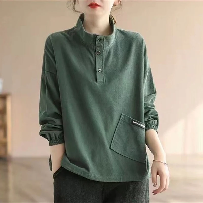 Spring Autumn Solid Color Stand Collar Women Tops Loose Corduroy Ladies Coat Retro Long Sleeves Pullover Feminine Jacket
Spring Autumn Solid Color Stand Collar Women Tops Loose Corduroy Ladies Coat Retro Long Sleeves Pullover Feminine Jacket