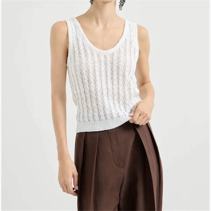 Y2K High-Quality Summer New Women's U-Neck Twisted Sequin Knitted Vest Fashion Casual Linen Blend Crochet Hollow Sleeveless Top
Y2K High-Quality Summer New Women's U-Neck Twisted Sequin Knitted Vest Fashion Casual Linen Blend Crochet Hollow Sleeveless Top