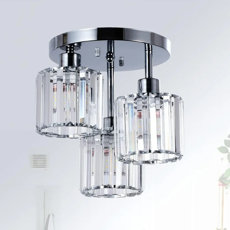 3-Light Semi Flush Ceiling Light with Clear Crystal Shades for Kitchen, Hallway, Bedroom, Bathroom, Foyer
3-Light Semi Flush Ceiling Light with Clear Crystal Shades for Kitchen, Hallway, Bedroom, Bathroom, Foyer