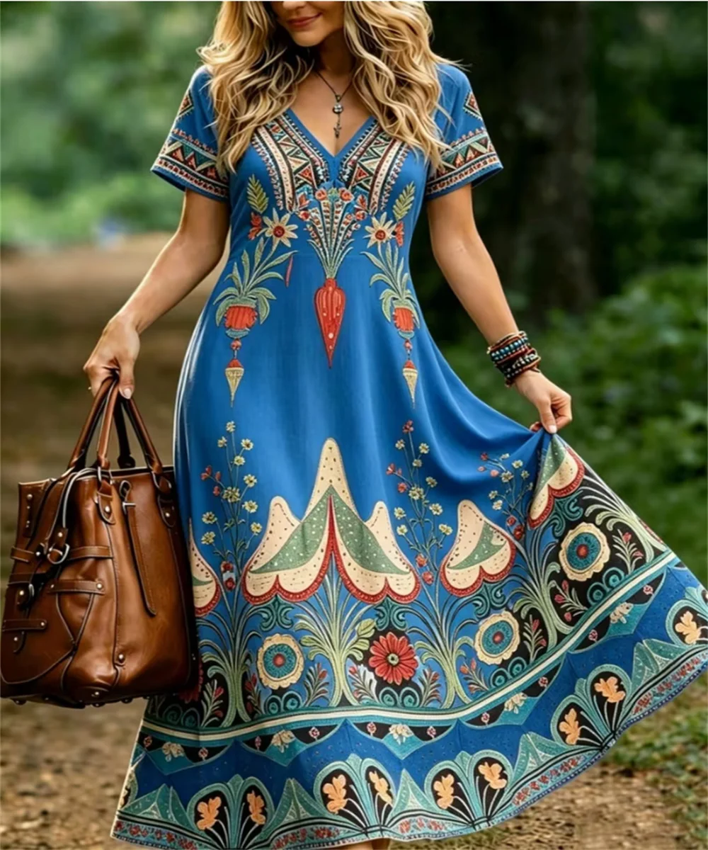 Ladies' Summer New Bohemian Ethnic Art Printed Dress, Elegant Casual Long Sleeve with V-neck Short Sleeve
Ladies' Summer New Bohemian Ethnic Art Printed Dress, Elegant Casual Long Sleeve with V-neck Short Sleeve