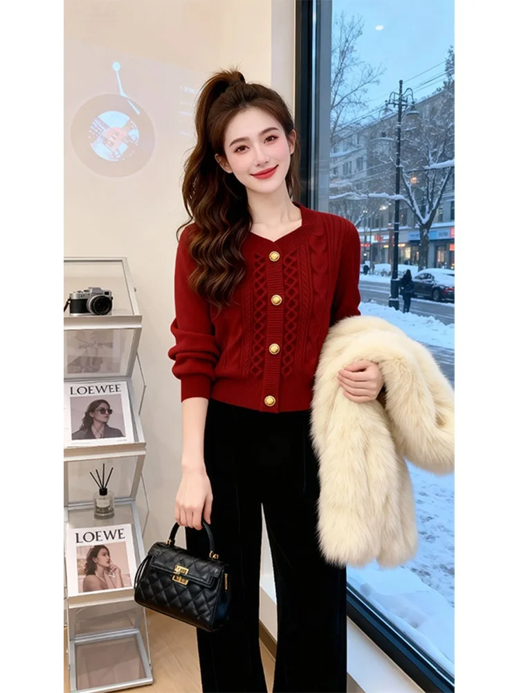 Ele Red Knitted ort Cardigan Women's Spring Autumn Cisas New Sle Single Button Sweater Breathable Comfortable Fit
Ele Red Knitted ort Cardigan Women's Spring Autumn Cisas New Sle Single Button Sweater Breathable Comfortable Fit