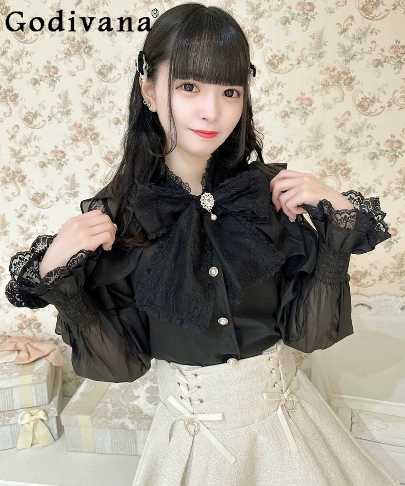 Japanese Lolita Mine Mass-produced Sweet Big Bow Print Long Sleeve Shirts Autumn New Women's Loose Slim Large Size Blouse Tops
Japanese Lolita Mine Mass-produced Sweet Big Bow Print Long Sleeve Shirts Autumn New Women's Loose Slim Large Size Blouse Tops