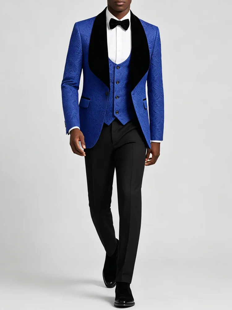 Men Light Blue Jacquard Tuxedo 3 Piece Suit Shawl Black Lapel Slim Fit Blazer Vest Pants Set Wedding Groom Prom Dinner Party Formal Mens Suit
Men Light Blue Jacquard Tuxedo 3 Piece Suit Shawl Black Lapel Slim Fit Blazer Vest Pants Set Wedding Groom Prom Dinner Party Formal Mens Suit