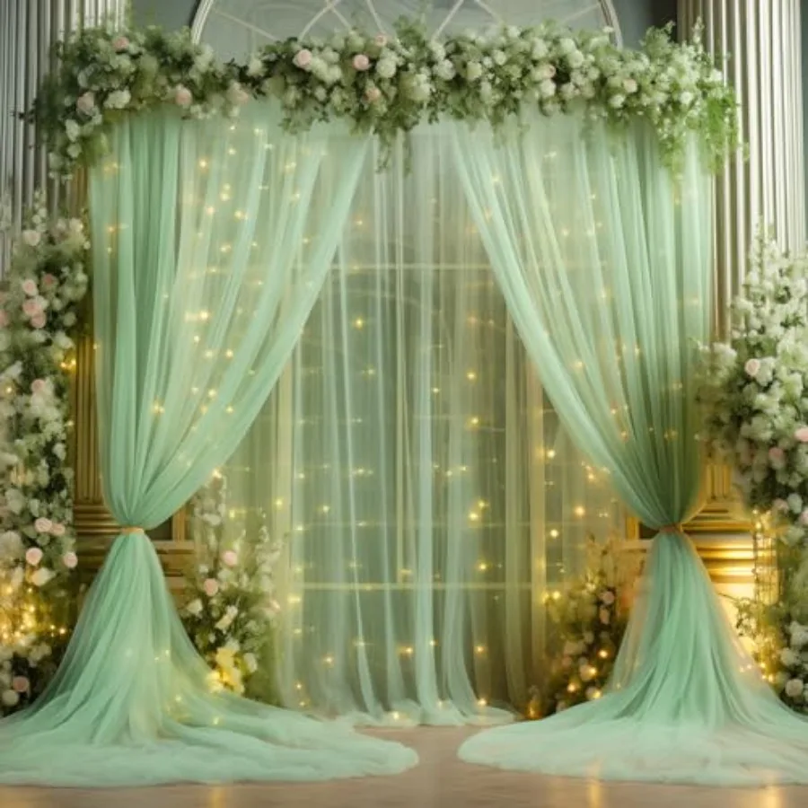 20x8ft Olive Green Tulle Backdrop Curtain with Lights String for Parties, Sheer Photo Backdrop Curtains with Lights for Wedding
20x8ft Olive Green Tulle Backdrop Curtain with Lights String for Parties, Sheer Photo Backdrop Curtains with Lights for Wedding