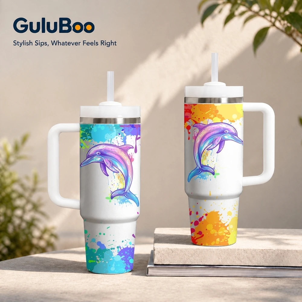 Colorful Splash Dolphin Vacuum Flasks 40oz Thermal Stainless Steel Tumbler with Handle Straw Leakproof Mug
Colorful Splash Dolphin Vacuum Flasks 40oz Thermal Stainless Steel Tumbler with Handle Straw Leakproof Mug