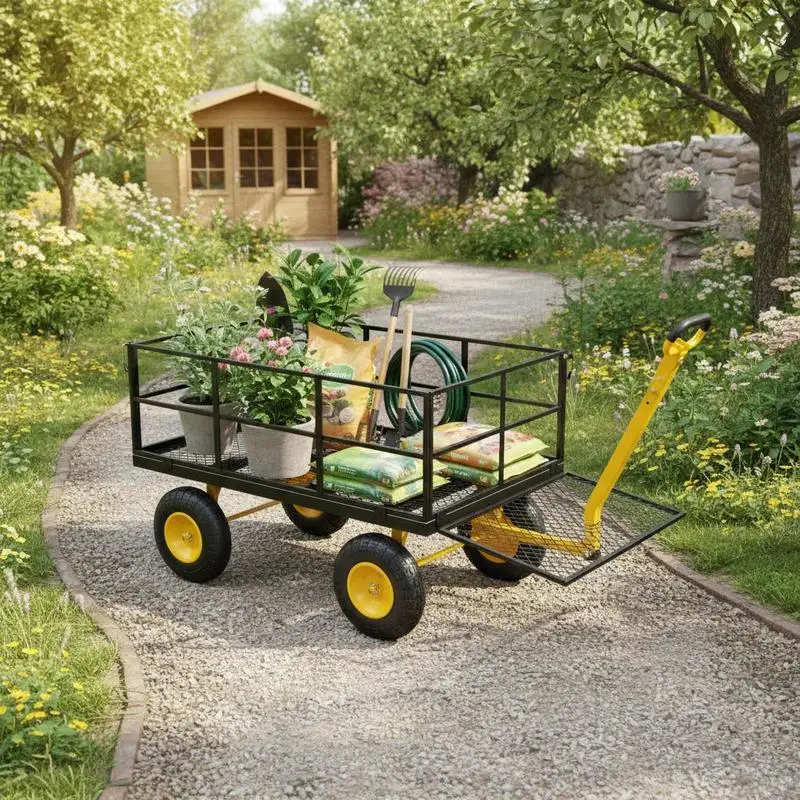 Steel Garden Cart 1400 Lbs For Yard Lawn Farm, Heavy Duty Pullable Wagon Metal Utility Trailer, 13 Inch All Terrain Tires Mesh Sides 180 Degree Rotating Handle, Transport Tools Equipment Garden Supplies
Steel Garden Cart 1400 Lbs For Yard Lawn Farm, Heavy Duty Pullable Wagon Metal Utility Trailer, 13 Inch All Terrain Tires Mesh Sides 180 Degree Rotating Handle, Transport Tools Equipment Garden Supplies
