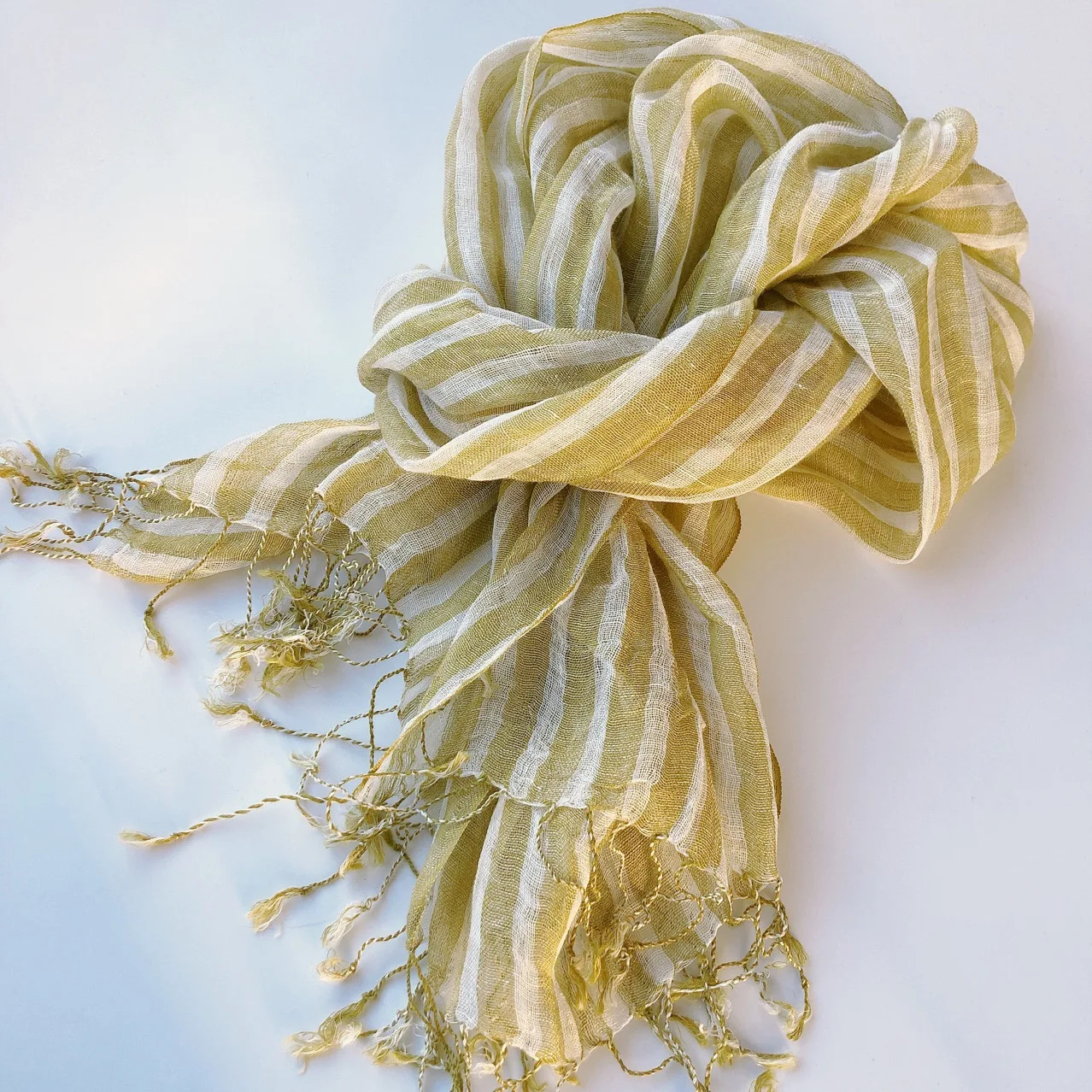 100% linen neck scarves for women Japanese style yellow white striped scarf with tassels womens headscarves man scarf
100% linen neck scarves for women Japanese style yellow white striped scarf with tassels womens headscarves man scarf