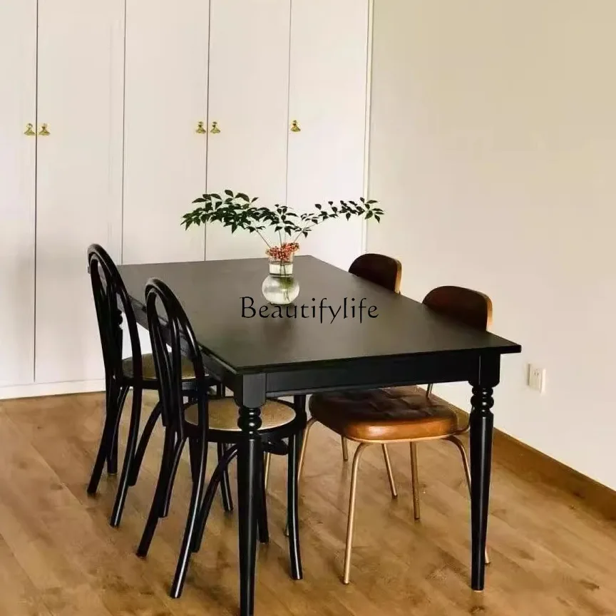 French Retro Black Solid Wood Dining Table Rectangular American Vintage Home Dining Table
French Retro Black Solid Wood Dining Table Rectangular American Vintage Home Dining Table