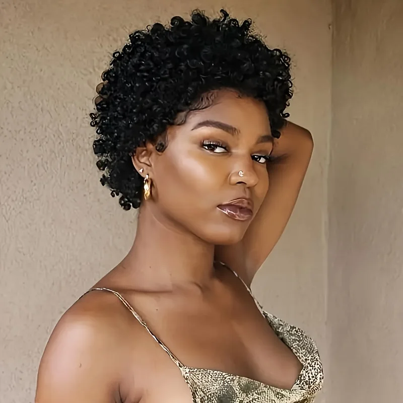 Women'S Short Afro Bouncy Curly Wave Brazilian Human Hair Wig 13x4 HD Lace Frontal Pixie Cut Black Bob Versatile Wig
Women'S Short Afro Bouncy Curly Wave Brazilian Human Hair Wig 13x4 HD Lace Frontal Pixie Cut Black Bob Versatile Wig