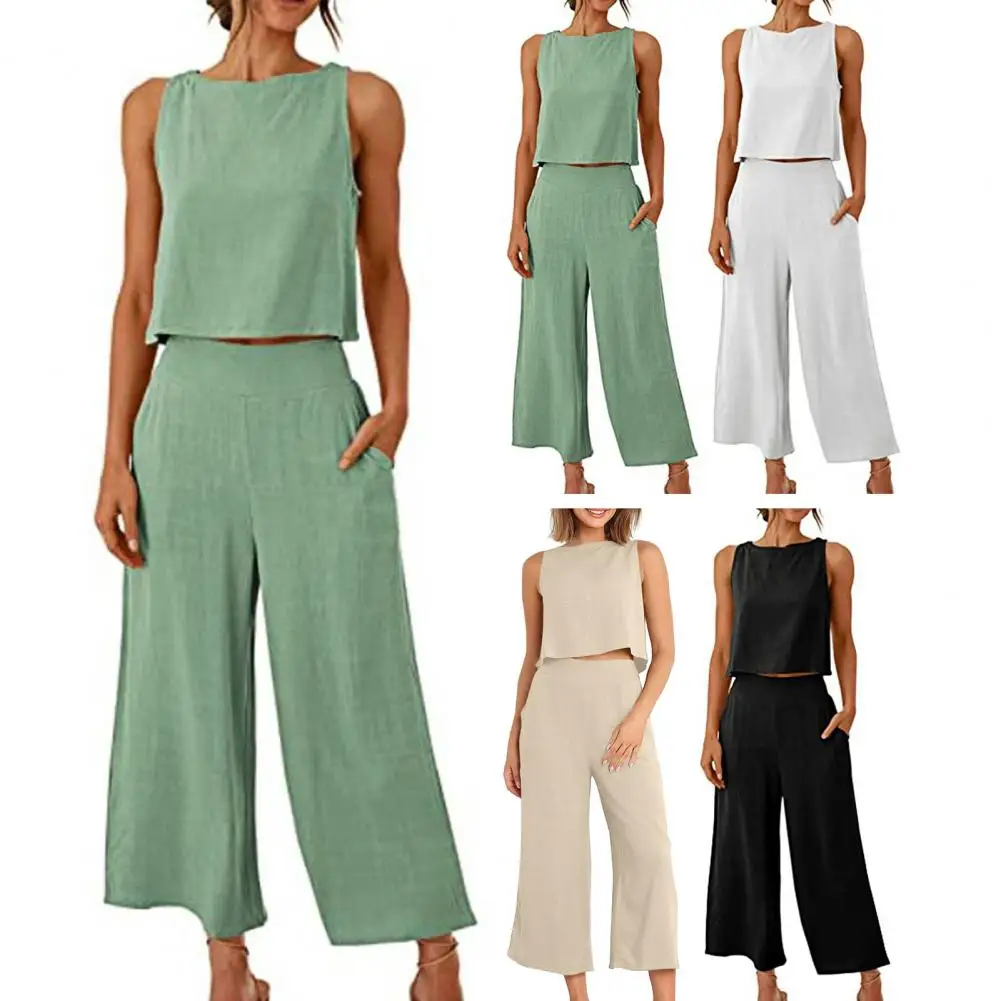 Women Loose Fit Vest Pants Set Women Solid Color Casual Outfit Stylish Women's 2-piece Set Sleeveless Cropped Tops Wide for A
Women Loose Fit Vest Pants Set Women Solid Color Casual Outfit Stylish Women's 2-piece Set Sleeveless Cropped Tops Wide for A