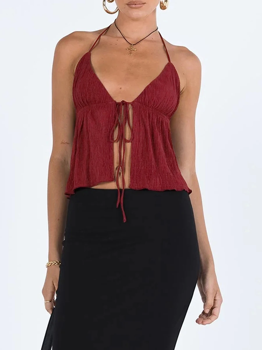 Women Y2k Tie Front Crop Top Lace Going Out Top Sleeveless Spaghetti Straps Halter Tie Going Out Streetwear
Women Y2k Tie Front Crop Top Lace Going Out Top Sleeveless Spaghetti Straps Halter Tie Going Out Streetwear
