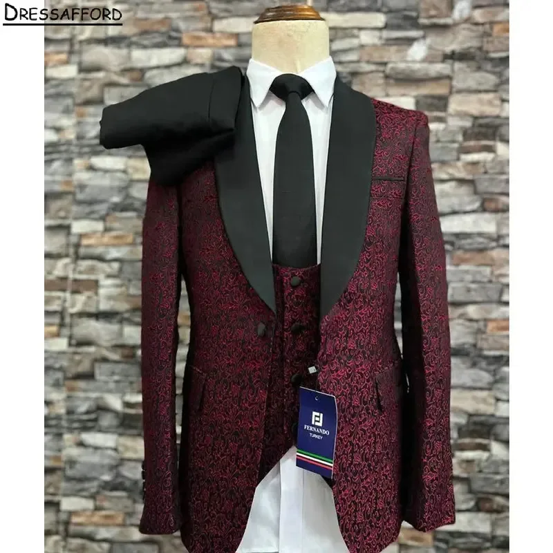 Dark red jacquard men Business formal occasion tuxedos grooms wedding party prom male suit 3 piece set blazer vest pants
Dark red jacquard men Business formal occasion tuxedos grooms wedding party prom male suit 3 piece set blazer vest pants