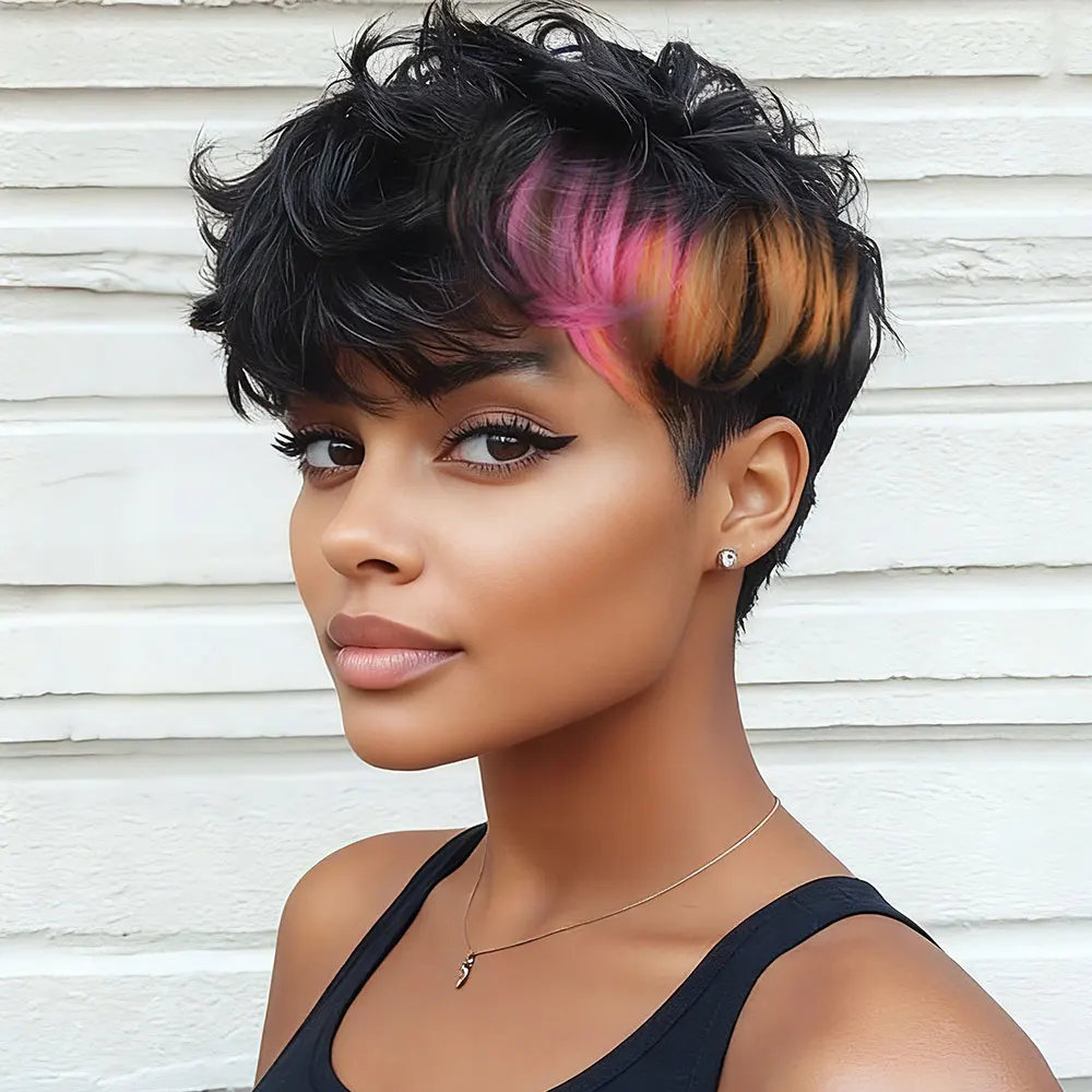 Short Pixie Cut Synthetic Wigs for Women Black Wavy Wig with Pink Orange Highlight Heat Resistant Synthetic Hair Natural Looking
Short Pixie Cut Synthetic Wigs for Women Black Wavy Wig with Pink Orange Highlight Heat Resistant Synthetic Hair Natural Looking